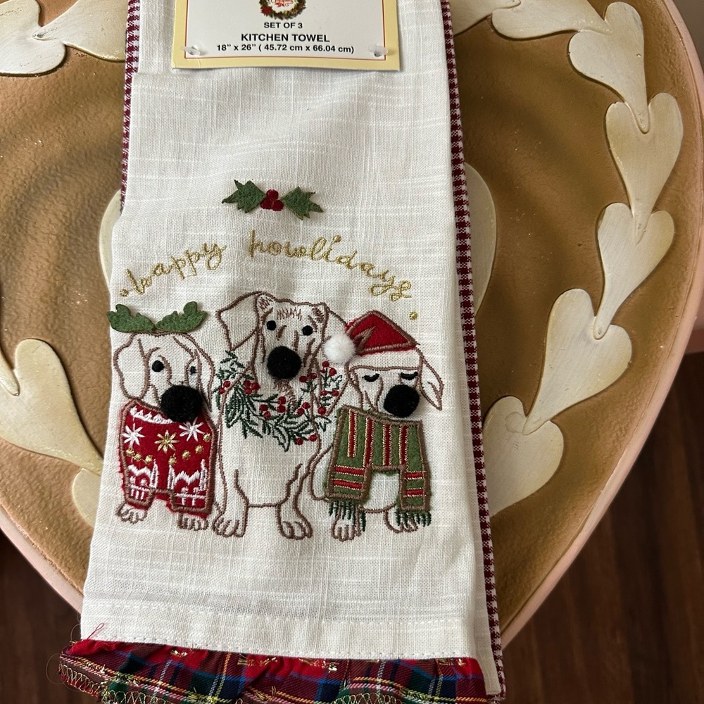 Merry Christmas Set of 3 Dachshund Kitchen Dish Towels
